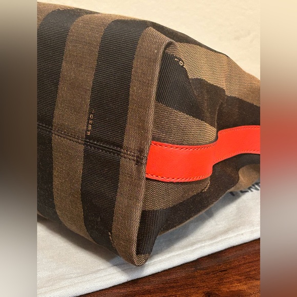 Fendi small pepuin stripe canvas and red leather - Picture 6 of 10